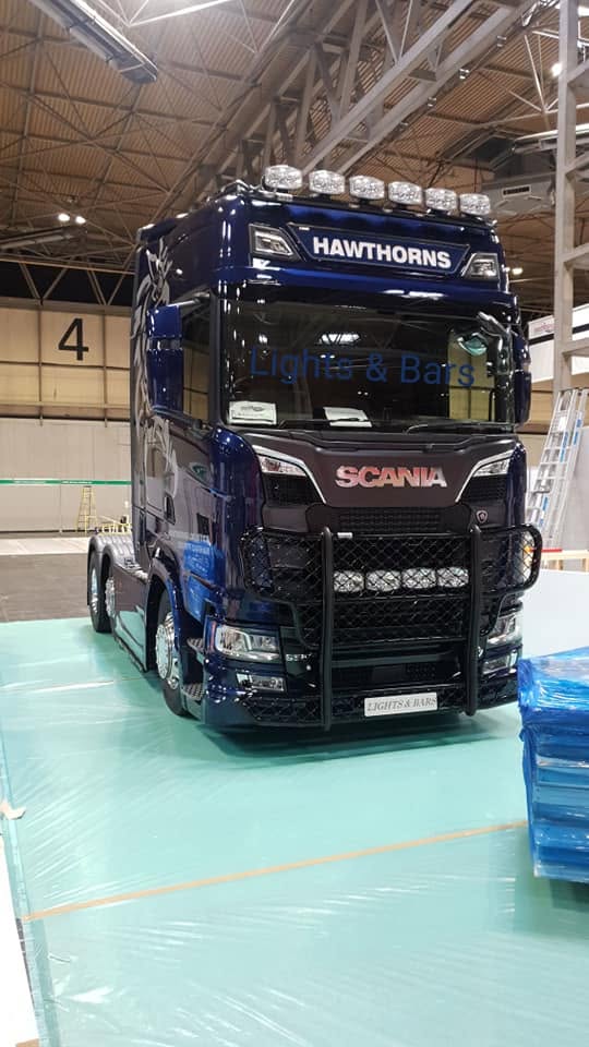HGV with roof light bar and front LED installation